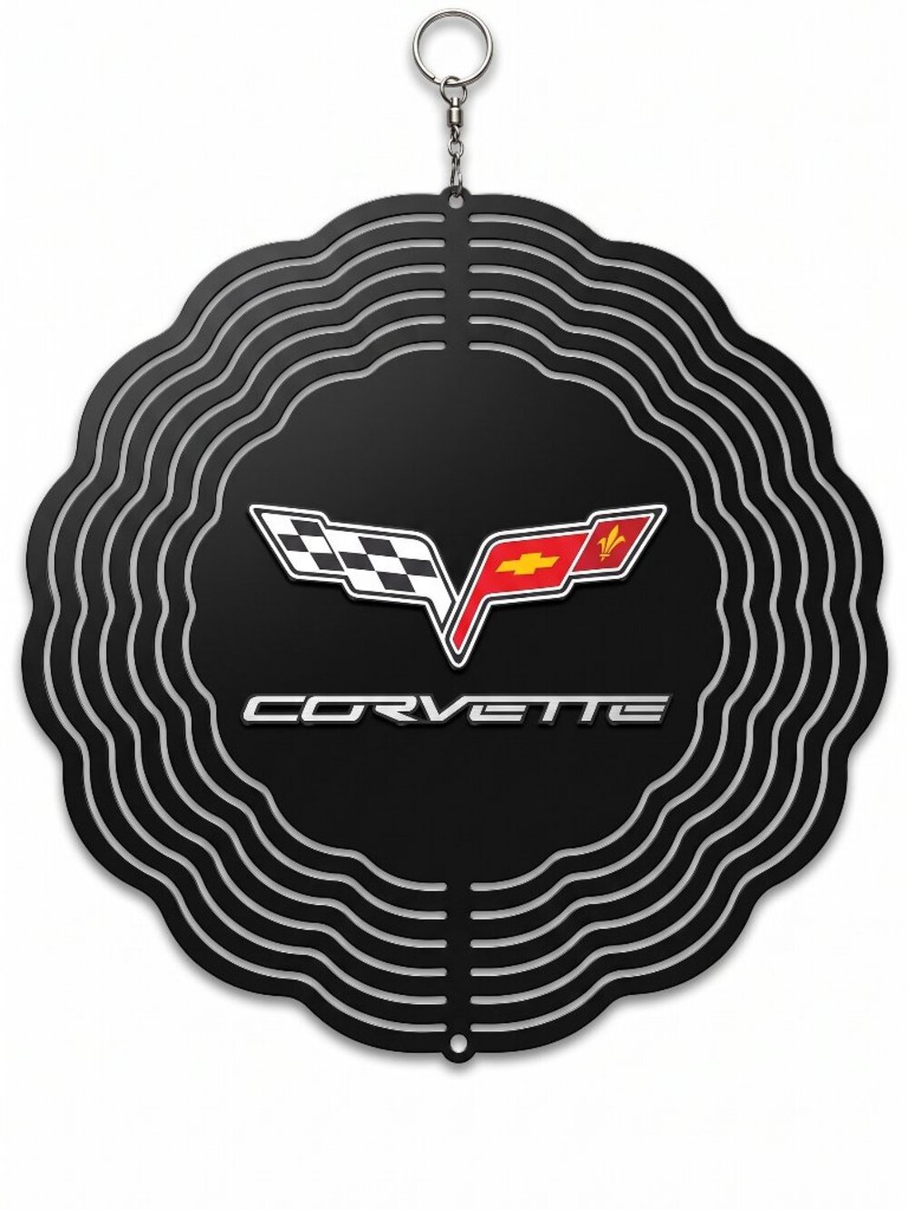 10" Corvette Crossed Flags Kinetic Wind Spinner - Black Metal Yard Decor